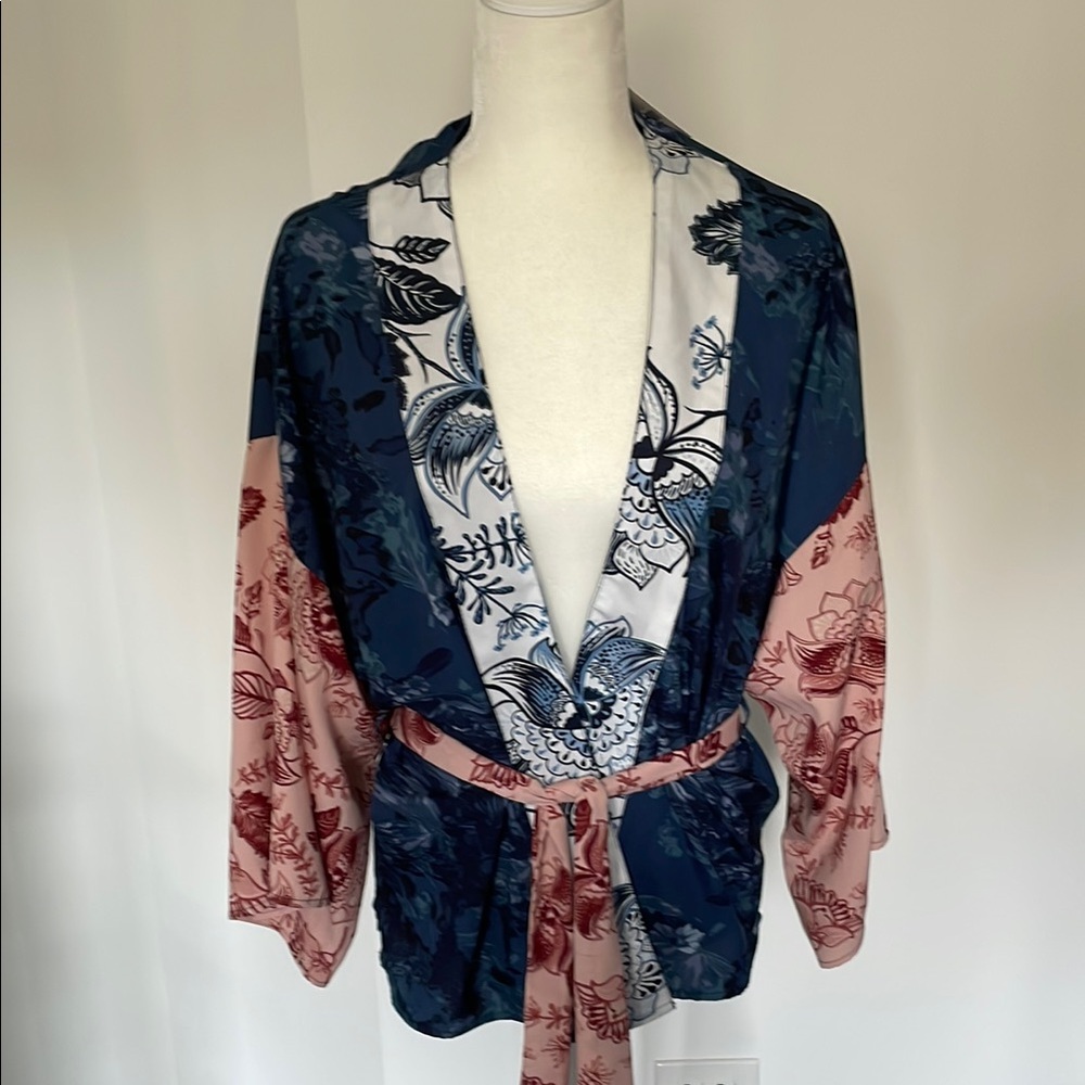 Anthropologie Blue and Pink Floral Blouse